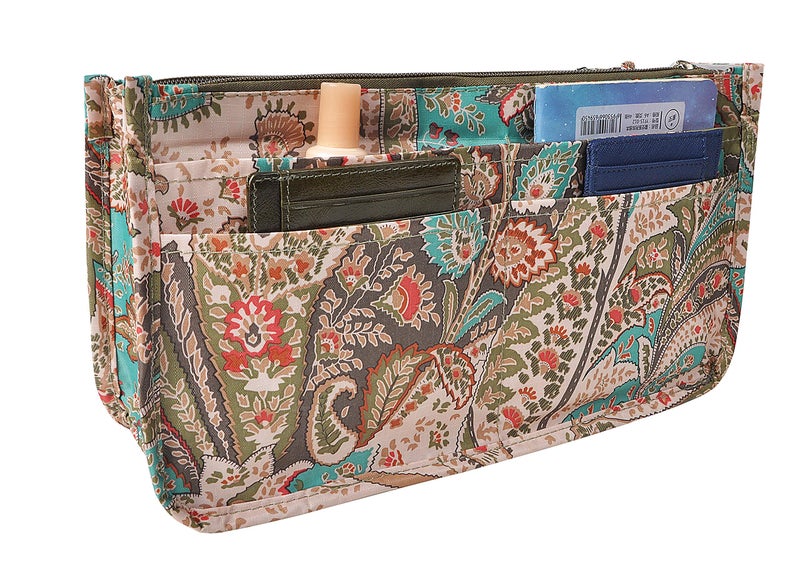 Vercord Patterned Purse Handbag Tote Pocketbook Bag Organizer Insert with Zipper Handle for Women Medium Peacock Flower - Image 2